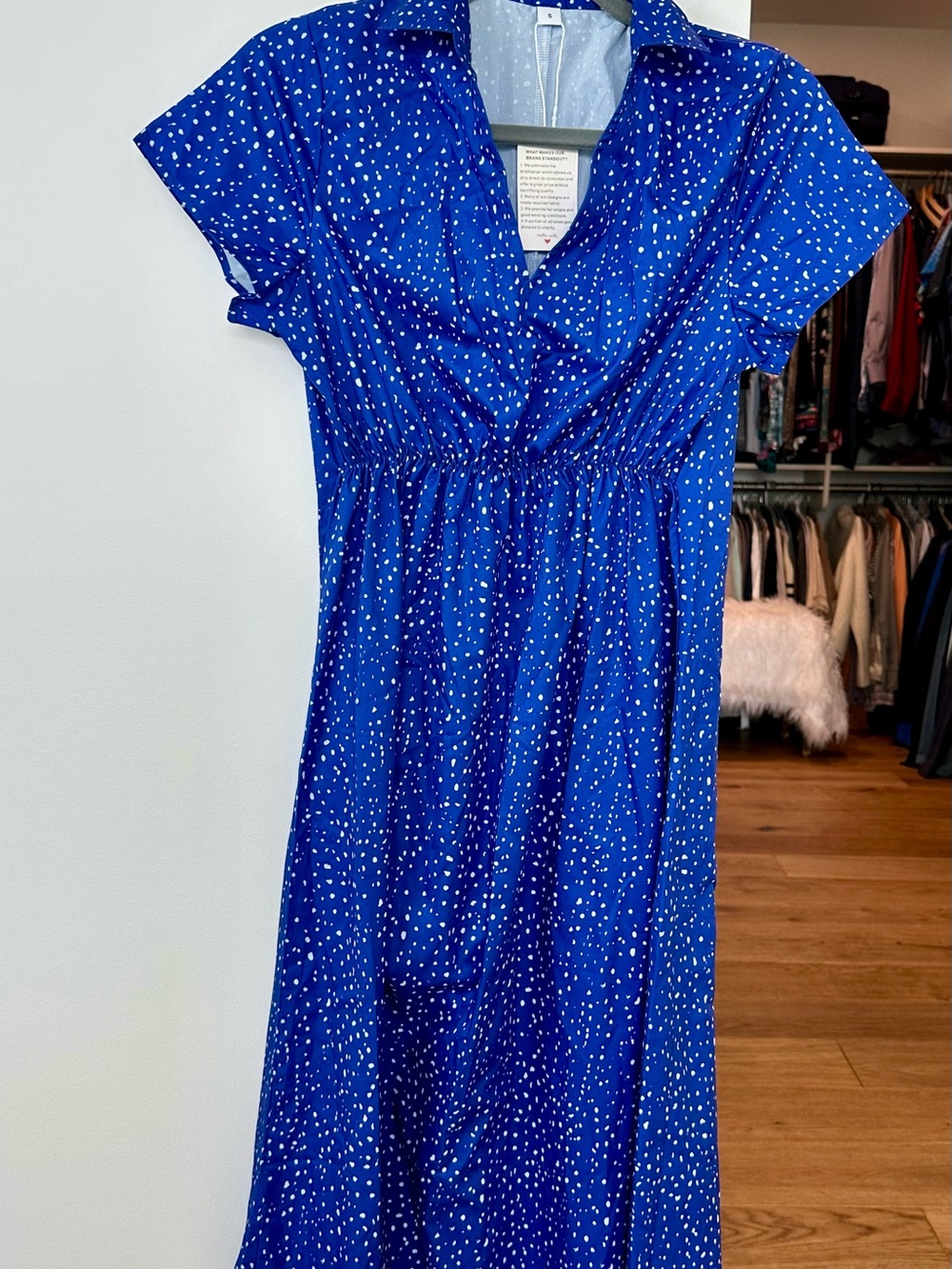 Women's Blue Polka Dot Short-Sleeve Dress